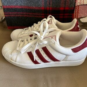 Men’s Adidas White and Burgundy Sneakers